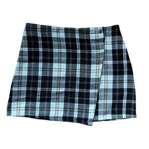 NO BOUNDARIES Black Faux Wrap Plaid Skirt